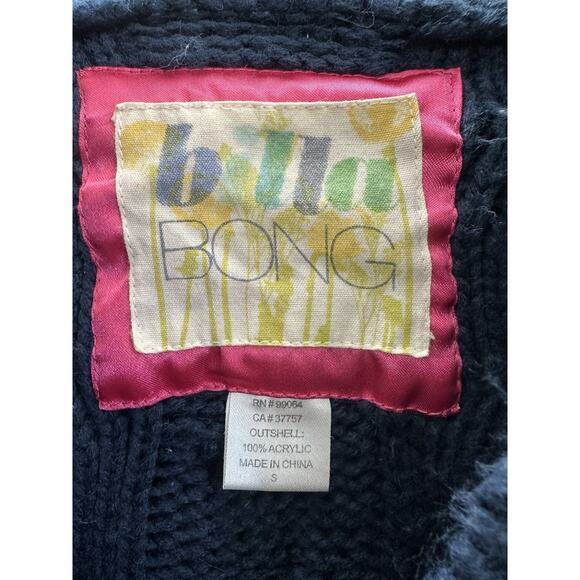 Billa Bong Womens Sweater Size Small Navy Blue Button Up Hooded Cable Knit Y2K - Picture 3 of 11